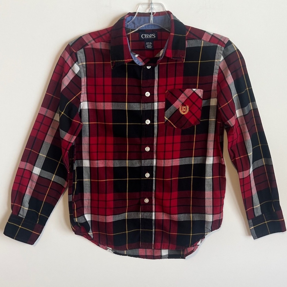 Chaps Boys Plaid Long Sleeve Button Down Shirt Size M 10-12